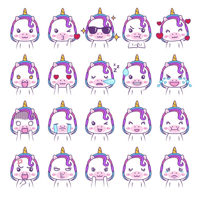 Bild Cute kawaii unicorn social media emoticon