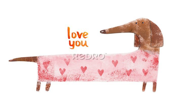 Bild Dackel im Anzug mit Herzen. Handzeichnung illustration