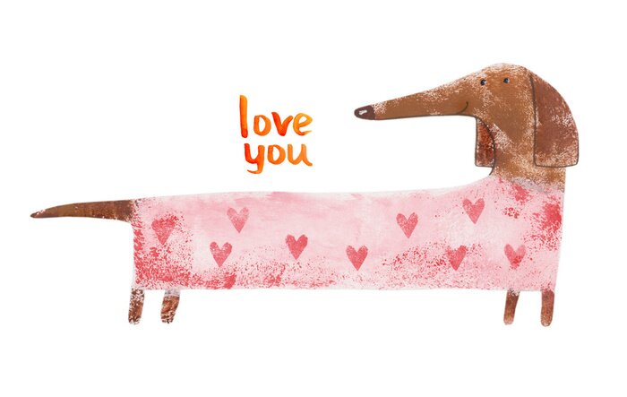 Bild Dackel im Anzug mit Herzen. Handzeichnung illustration