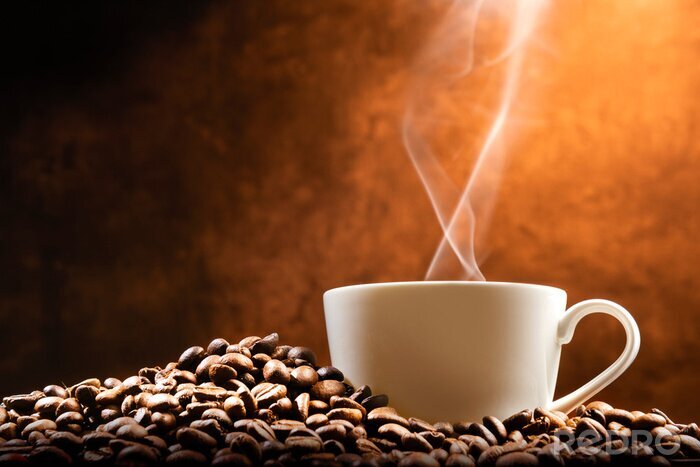 Bild Dampfende Tasse und Kaffeebohnen