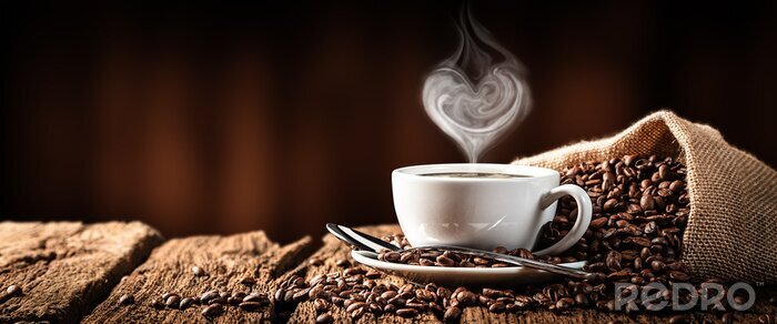 Bild Dampfender Kaffee und Jutesack