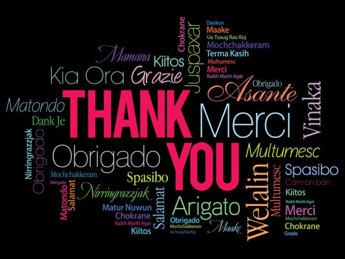 Bild Das Wort "Danke" in verschiedenen Sprachen geschrieben