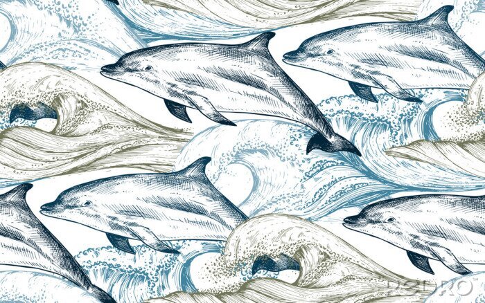 Bild Delfine auf dem Hintergrund von Meereswellen