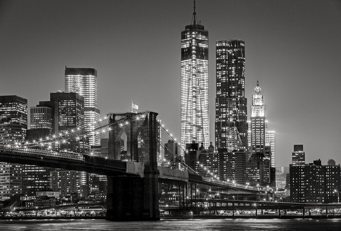 Bild Die Brooklyn Bridge bei Nacht in Schwarzweiß