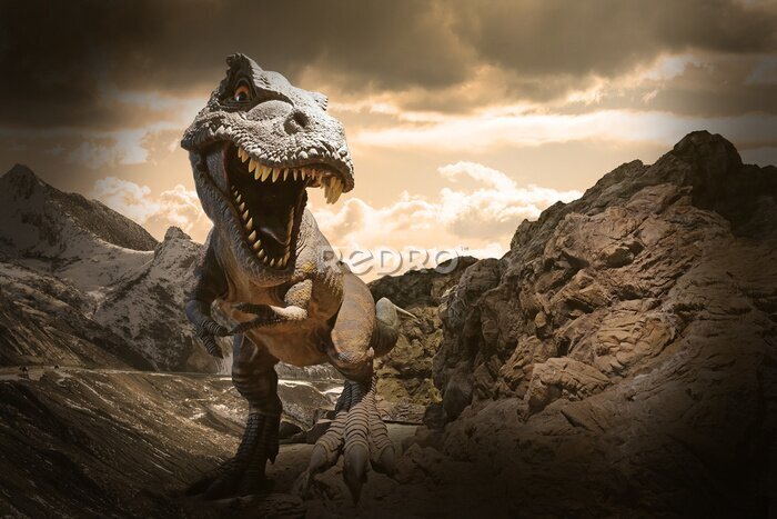 Bild Dinosaurier vor dem Hintergrund von Bergfelsen