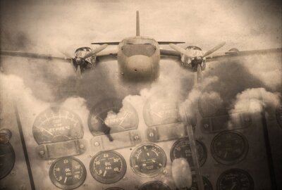 Bild 'Double Belichtung Vintage Grunge-Stil' Bild der Vintage-Flugzeuge und Wolken. Als Hintergrundbild verwenden.