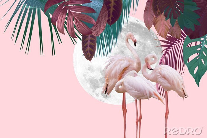 Bild Drei Flamingos auf einem abstrakten Hintergrund