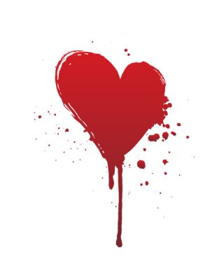 Bild Dripping blood or red heart brush stroke isolated on white background. Halloween concept, ink splatter illustration.