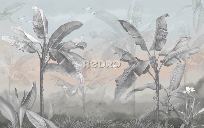 Bild Dschungel mit Vögeln und Palmen