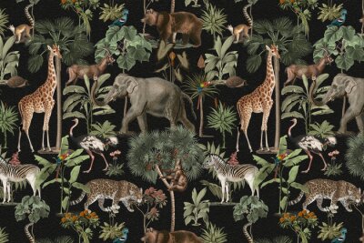 Dschungeltiere auf schwarzem Hintergrund