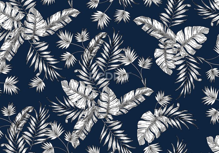 Bild Dunkelblauer Hintergrund für exotische Blätter