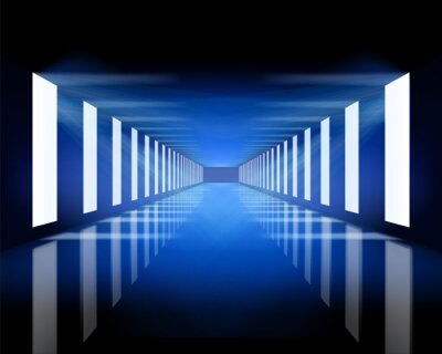 Dunkler Tunnel in dunkelblauem Licht