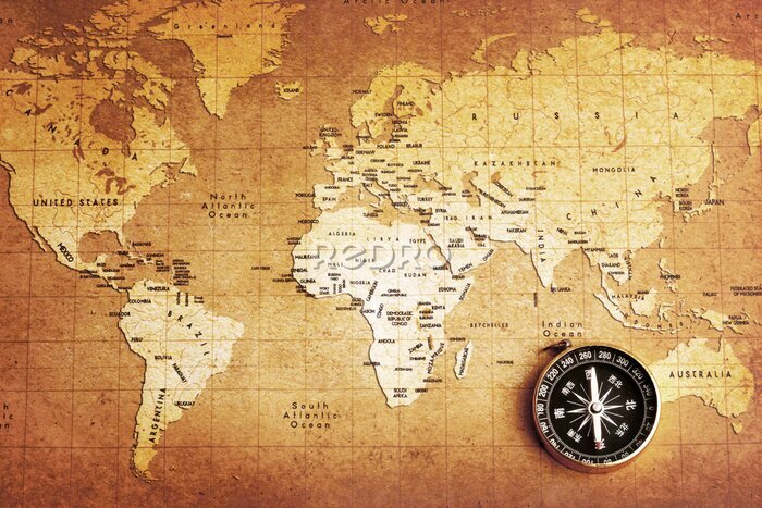 Bild Eine stilisierte Sepia-Weltkarte mit Kompass
