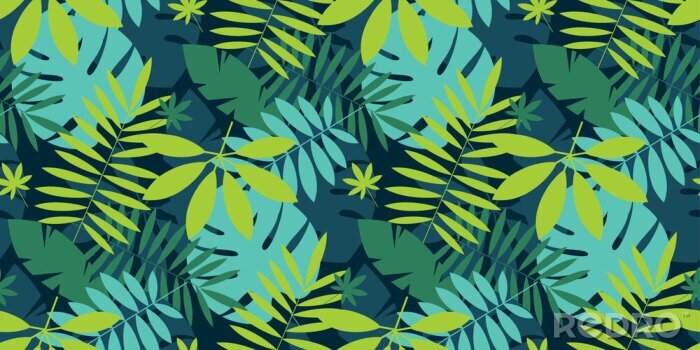 Bild Einfaches grünes tropisches Blattdesign nahtloses Muster