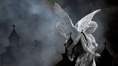 Bild Engel Abstraktion als weibliche Silhouette vor dem Hintergrund einer Kirche
