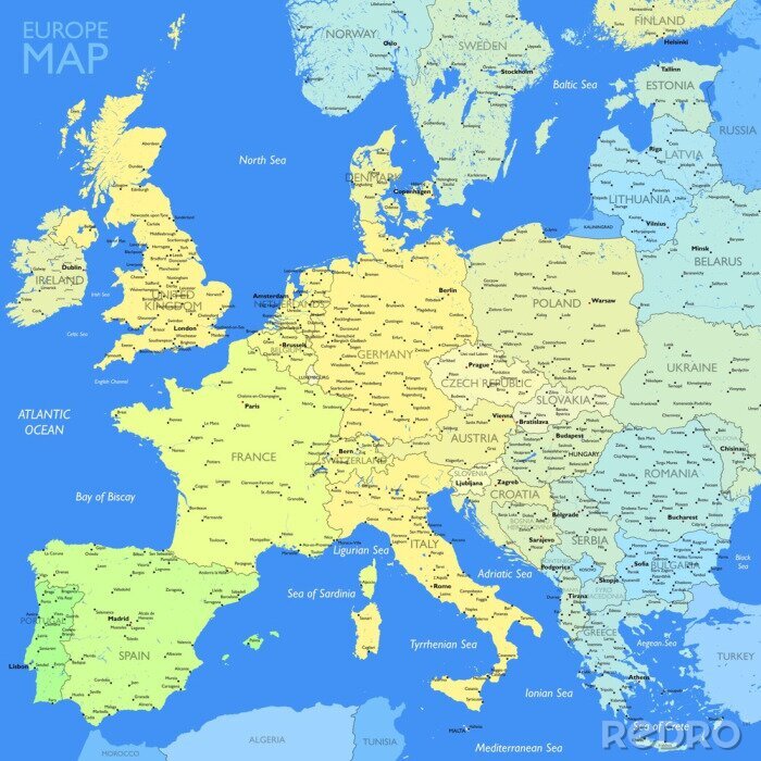 Bild Europäische Länder in Pastelltönen