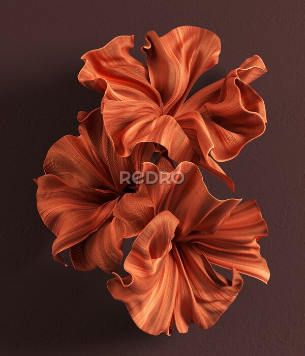 Bild Fabric flowers product display background, satin floral decoration 3d rendering, abstract cloth embellishment, beautiful template for fashion accessories