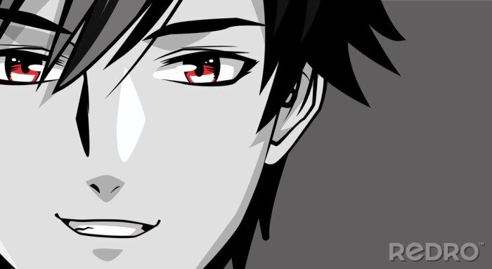 Bild face young man monochrome anime style character