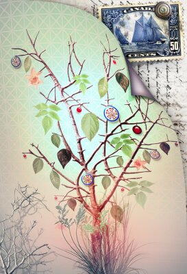 Bild Fantasy-Baum auf einer Postkarte