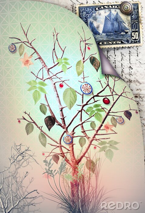 Bild Fantasy-Baum auf einer Postkarte