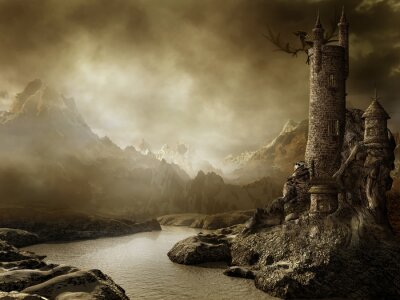 Bild Fantasy Drachen mit Schloss