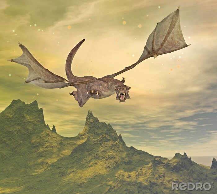 Bild Fantasy-Drachen über den Bergen