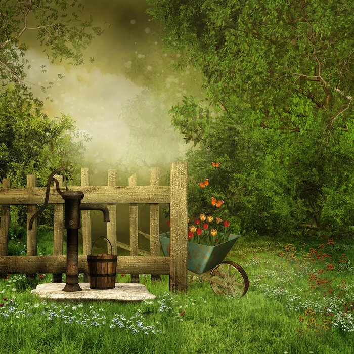 Bild Fantasy-Garten mit Schubkarre