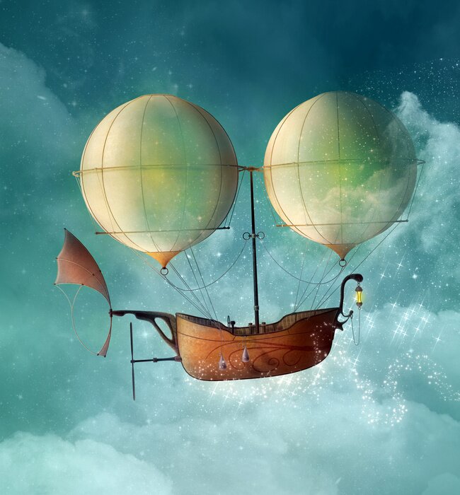 Bild Fantasy steampunk vessel flies in a blue sky - 3D illustration