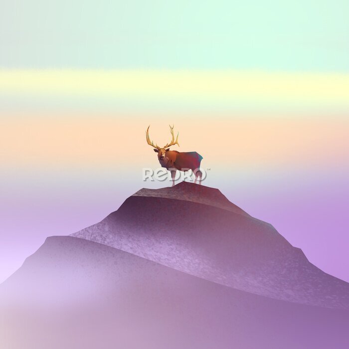 Bild Farbe Zeichnung eines Hirsches auf dem Berg