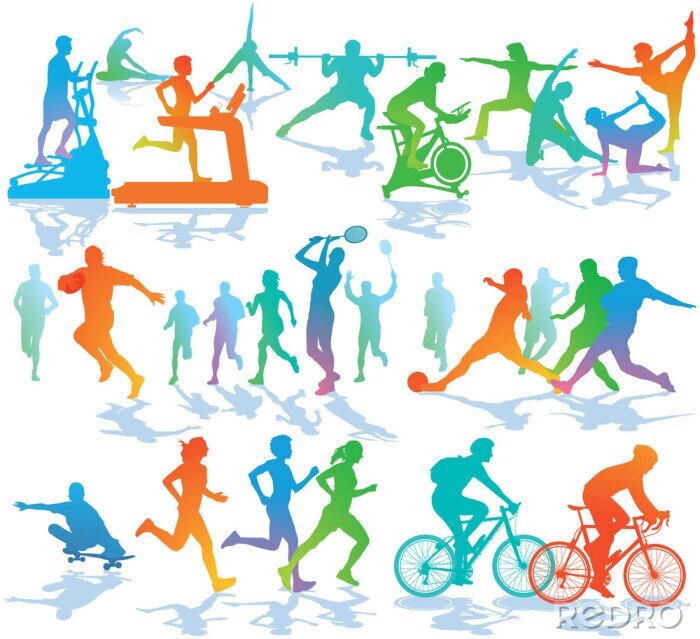 Bild Farbenfrohe Silhouetten von Athleten auf weißem Hintergrund