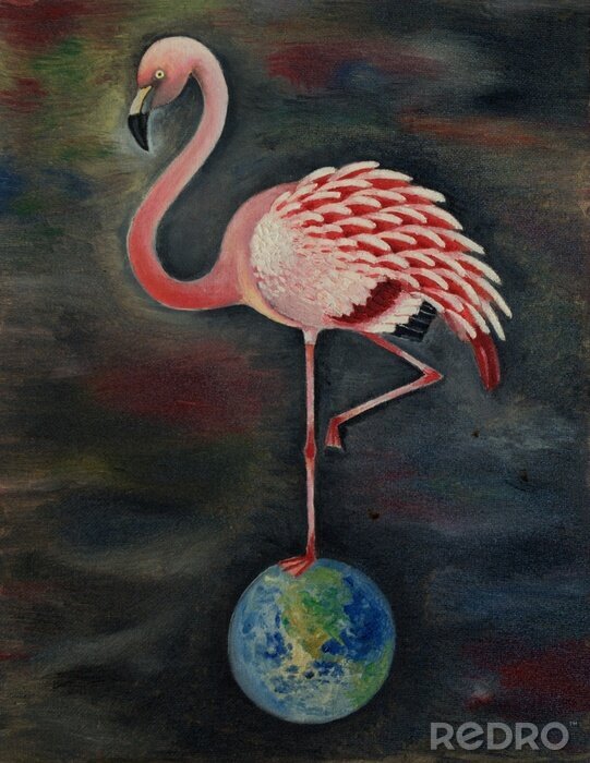 Bild Flamingo auf der Erdkugel