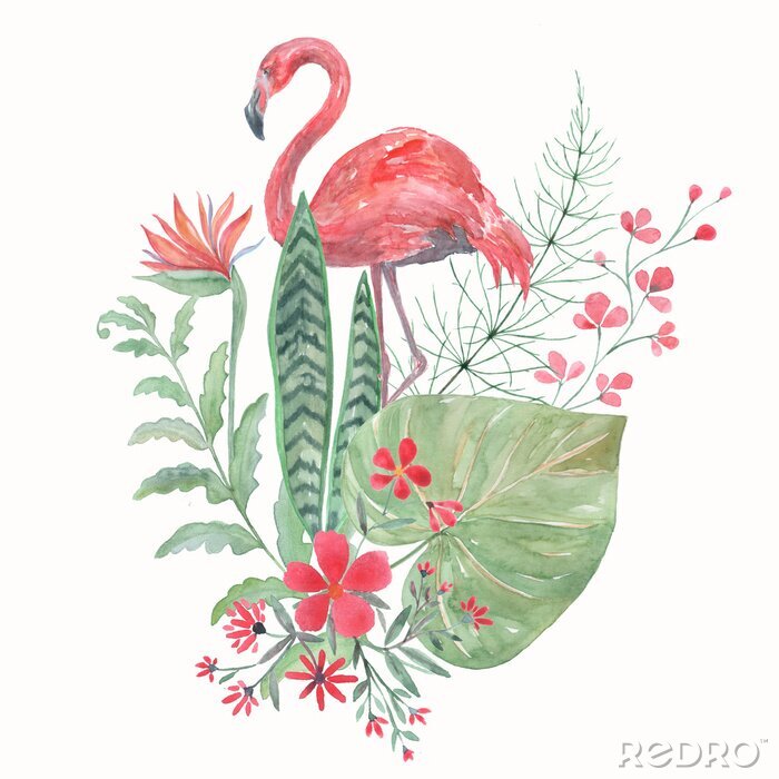 Bild Flamingo mit exotischen Blättern