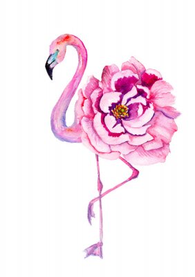 Flamingo mit exotischer Blume