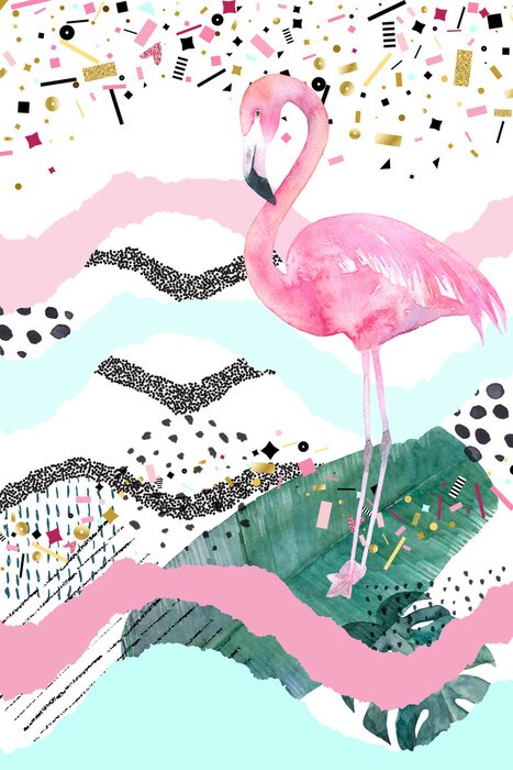 Bild Flamingo und bunte Streifen