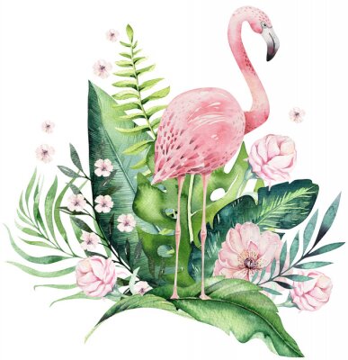 Bild Flamingo und tropische Blätter