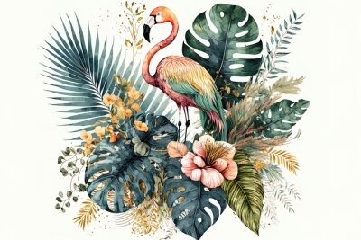 Bild Flamingo unter Monsterblättern