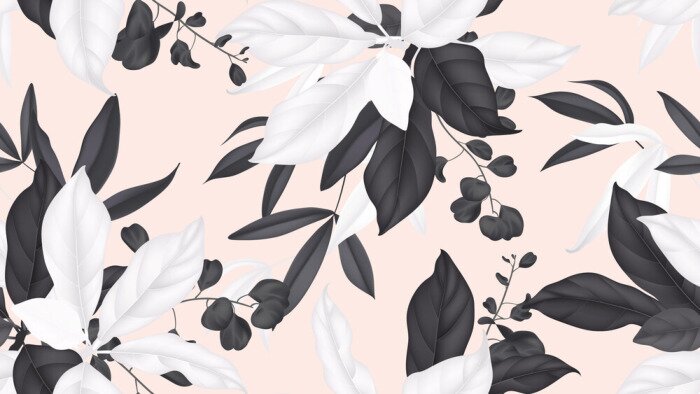 Bild Floral seamless pattern, black and white magnolia leaves, eucalyptus leaves on light orange background
