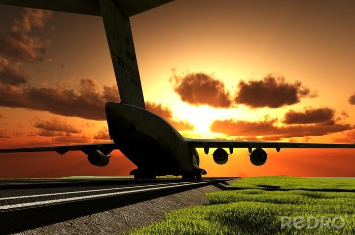 Bild Flugzeug in der untergehenden Sonne