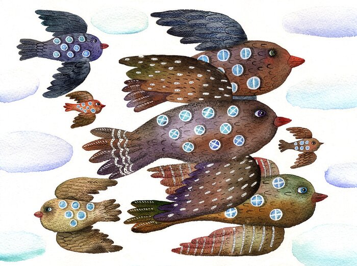 Bild Flying birds with windowswatercolor illustration