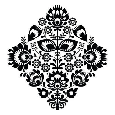 Folk Stickerei mit Blumen - polish Muster monochrom