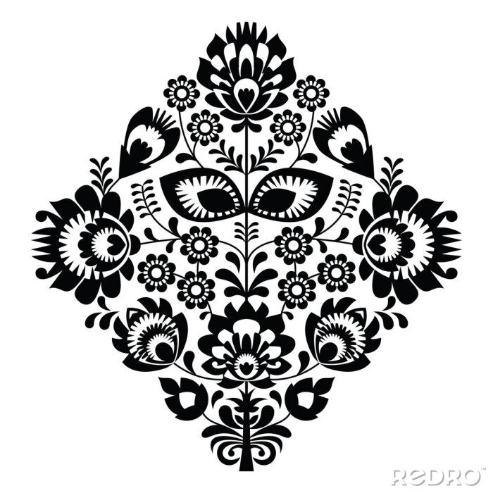 Bild Folk Stickerei mit Blumen - polish Muster monochrom