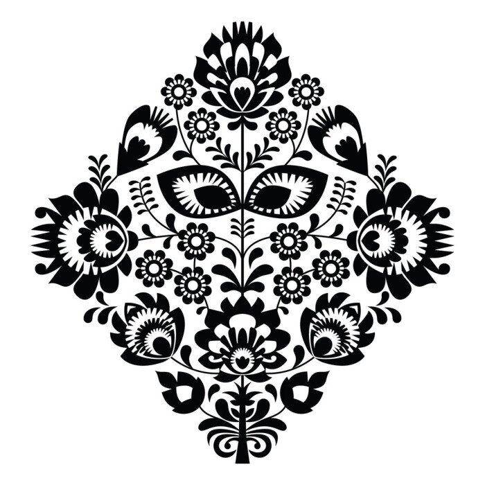 Bild Folk Stickerei mit Blumen - polish Muster monochrom