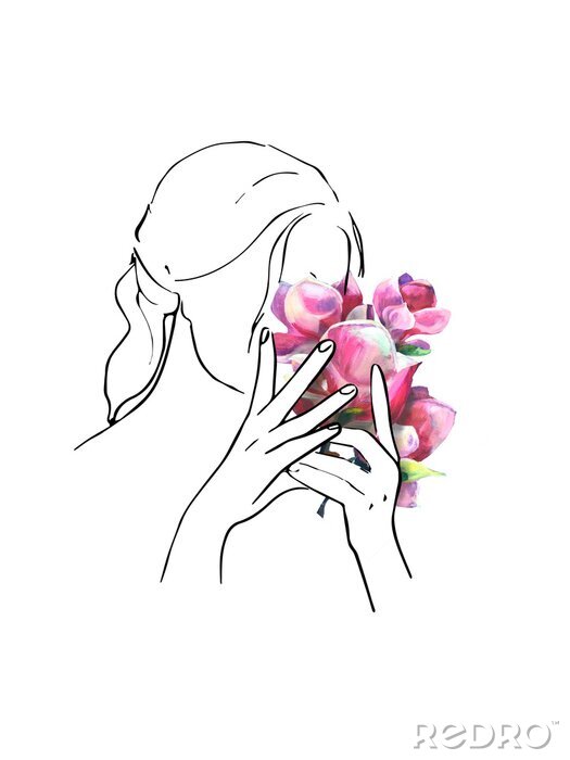 Bild Frau mit in Blumen verborgenem Gesicht