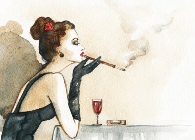 Bild Frau mit Zigarette auf  Retro-Illustration