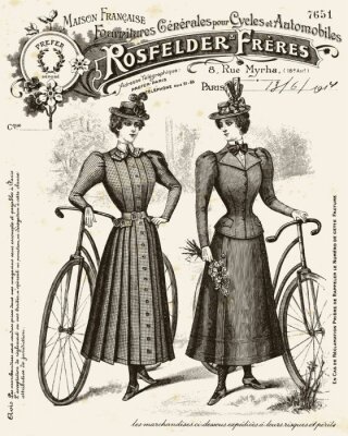 Frauen mit Fahrrädern auf Vintage-Grafik