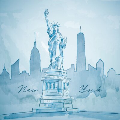 Bild Freiheit Statue mit New York Gebäude Stadt Silhouette