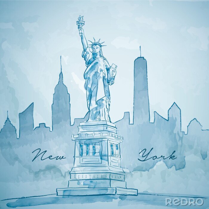 Bild Freiheit Statue mit New York Gebäude Stadt Silhouette
