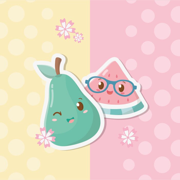 Bild fresh watermelon and pear fruits kawaii characters
