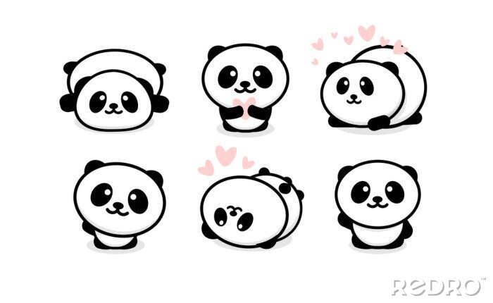 Bild Friendly and cute pandas set. Chinese bear icons set. Cartoon panda logo template collection. Isolated vector illustration.