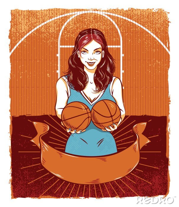 Bild Fröhliche Frau mit Baskettbällen